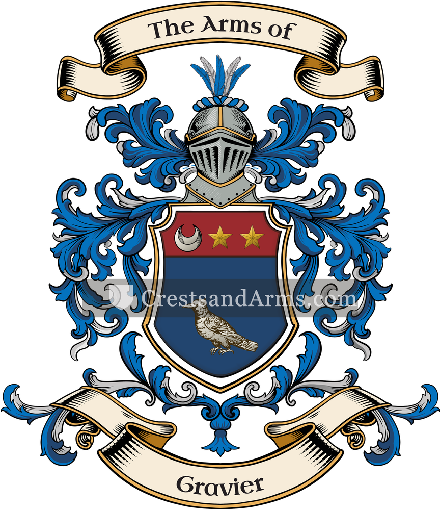 The Gravier coat of arms, drawn from the recorded blazon