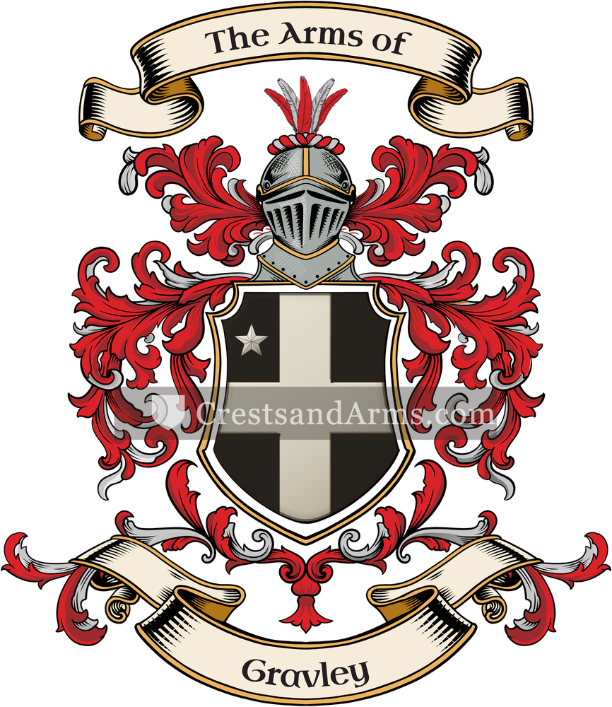 The Gravley coat of arms, drawn from the recorded blazon