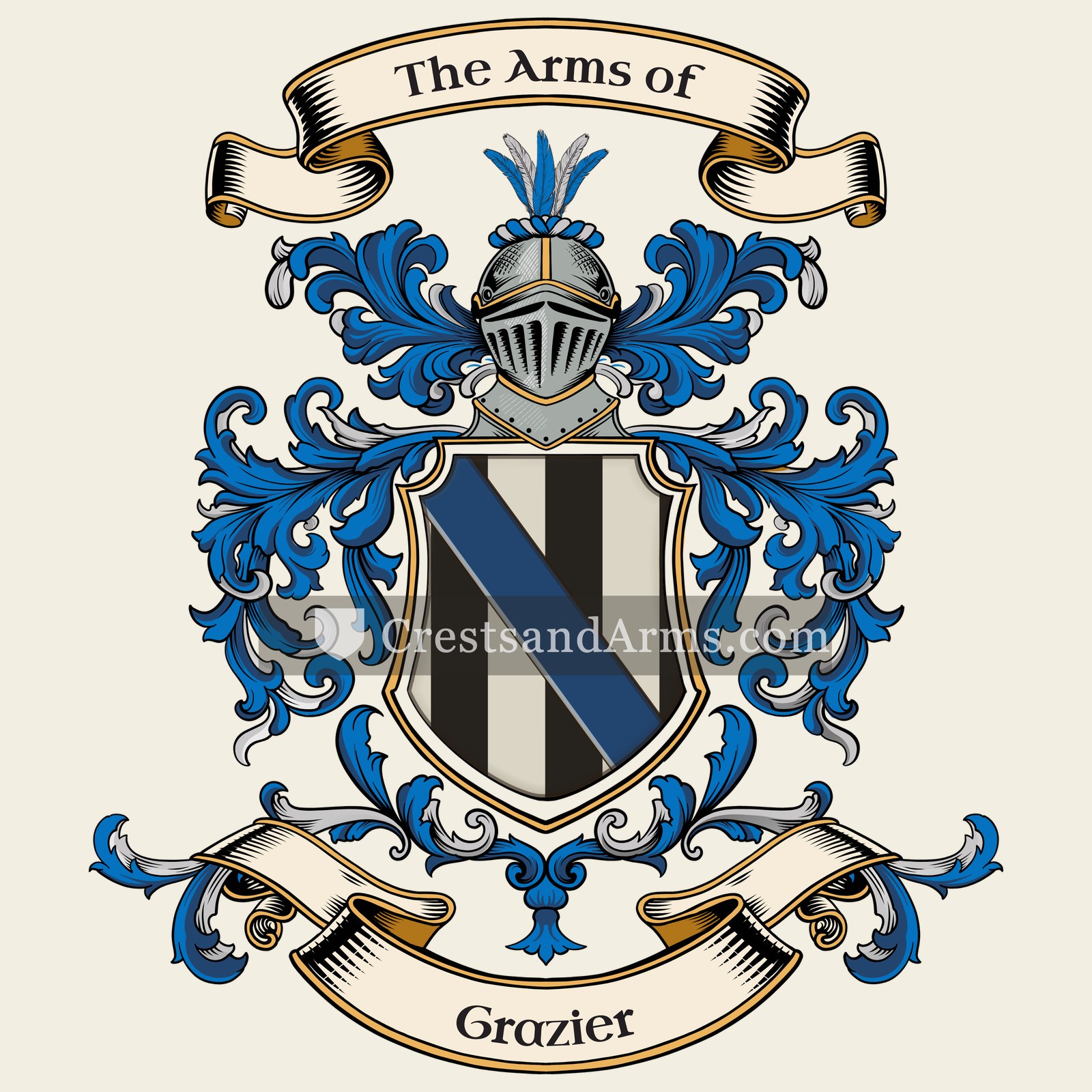 The Grazier coat of arms, drawn from the recorded blazon