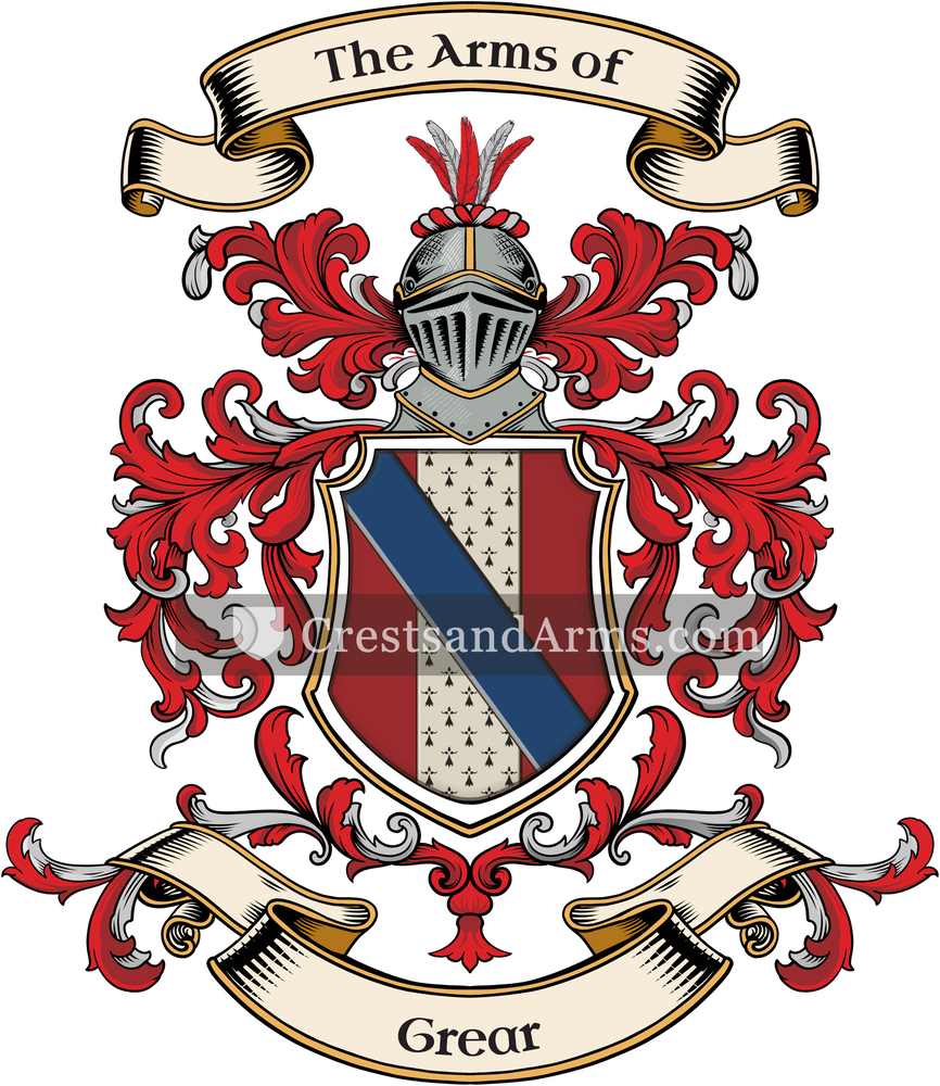 The Grear coat of arms, drawn from the recorded blazon
