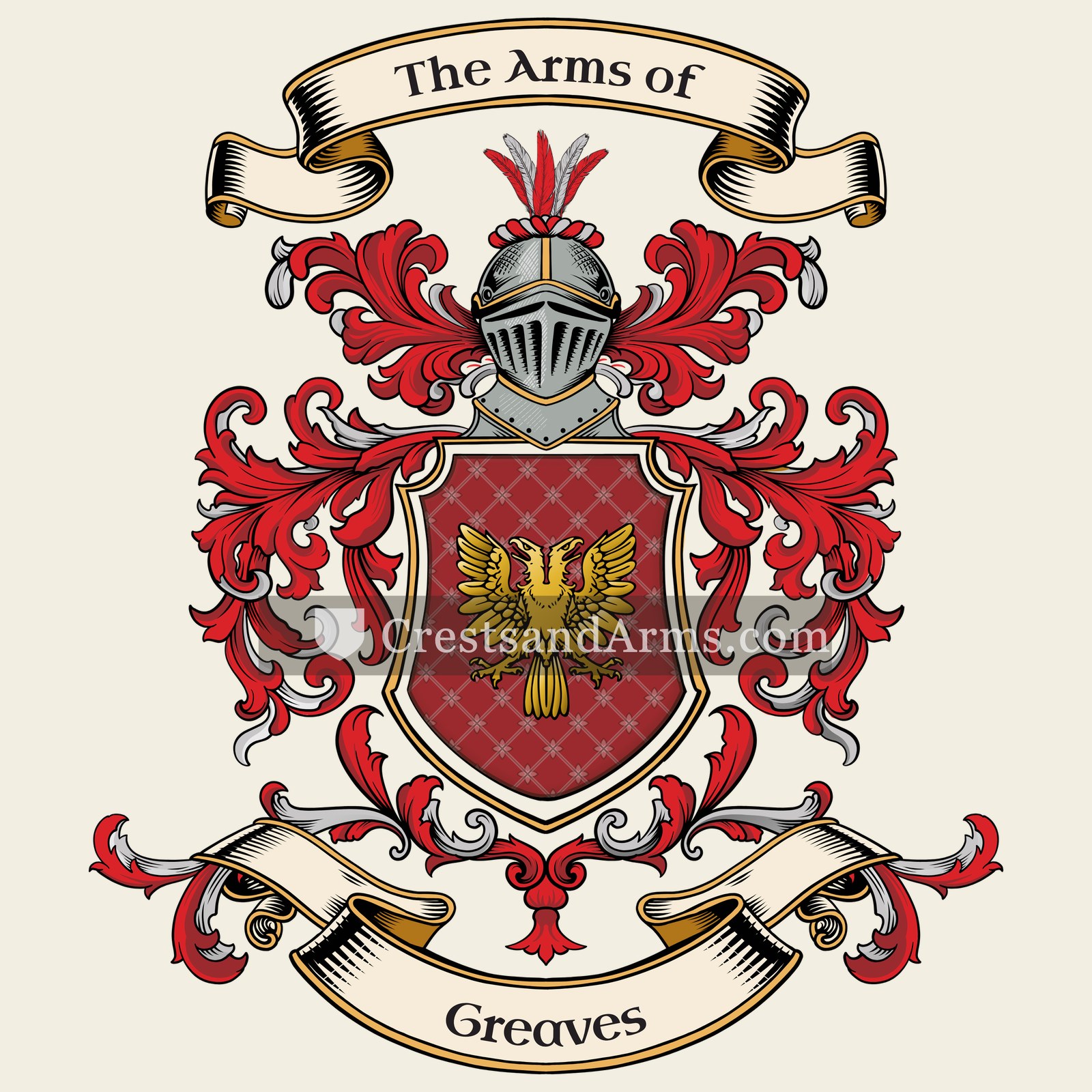 The Greaves coat of arms, drawn from the recorded blazon