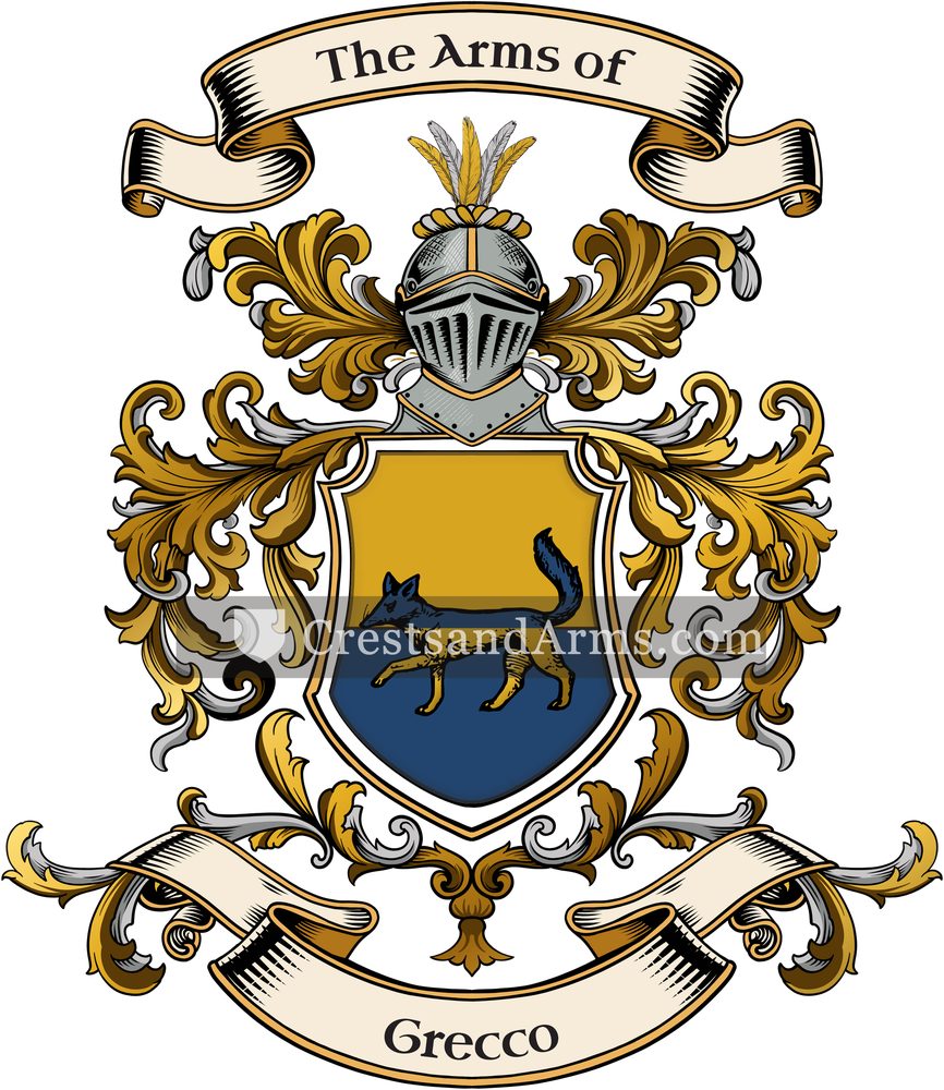 The Grecco coat of arms, drawn from the recorded blazon