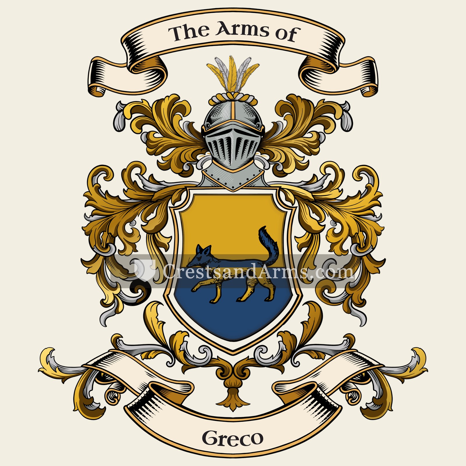 The Greco coat of arms, drawn from the recorded blazon