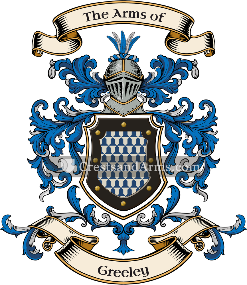 The Greeley coat of arms, drawn from the recorded blazon
