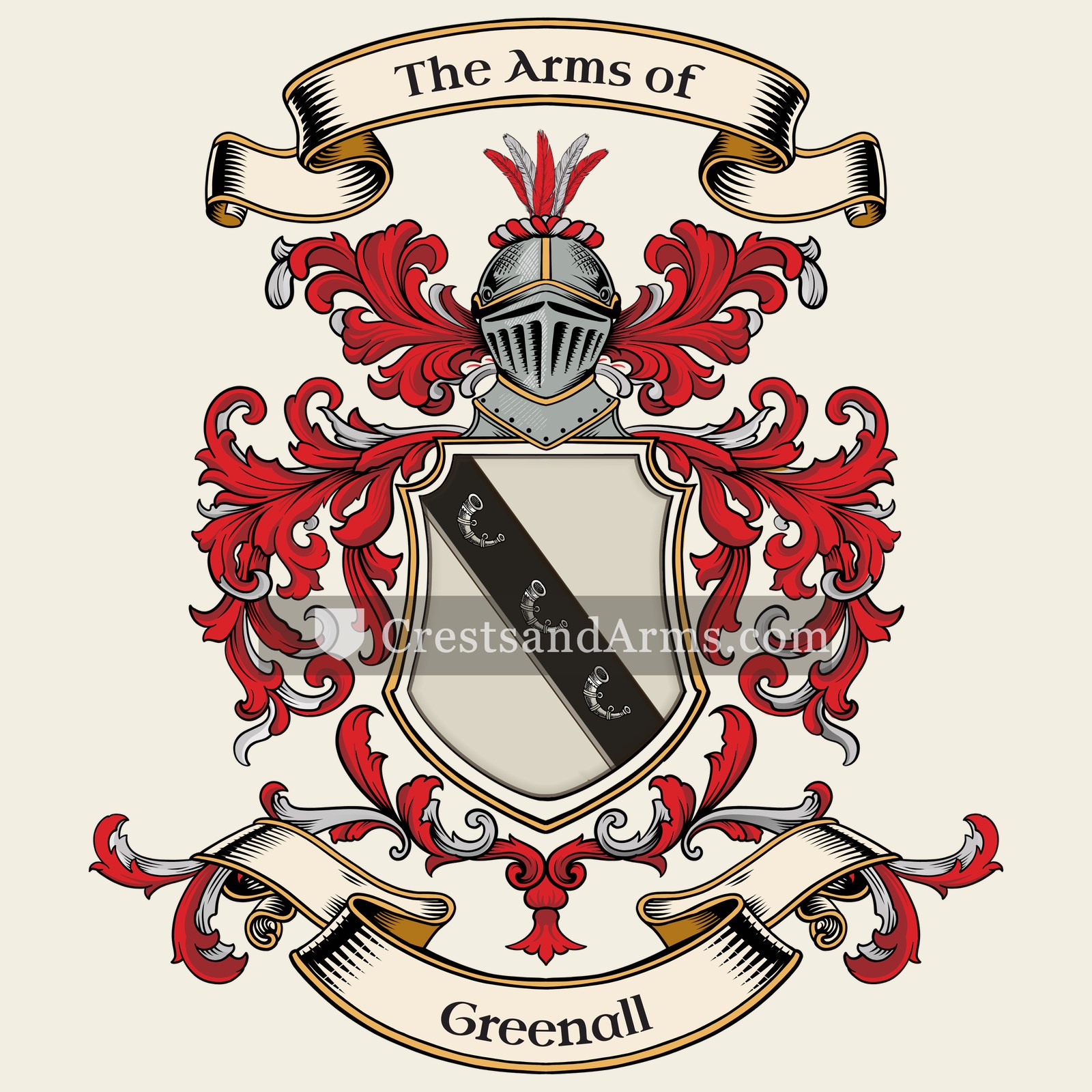 The Greenall coat of arms, drawn from the recorded blazon