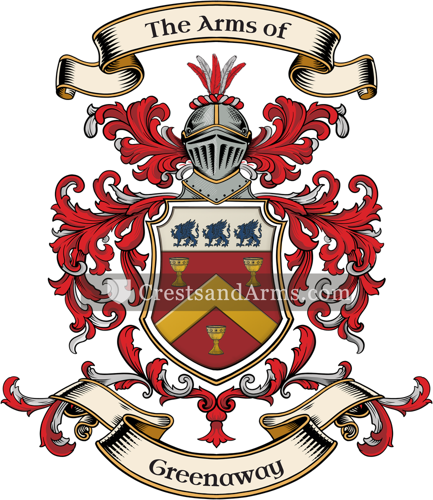 The Greenaway coat of arms, drawn from the recorded blazon