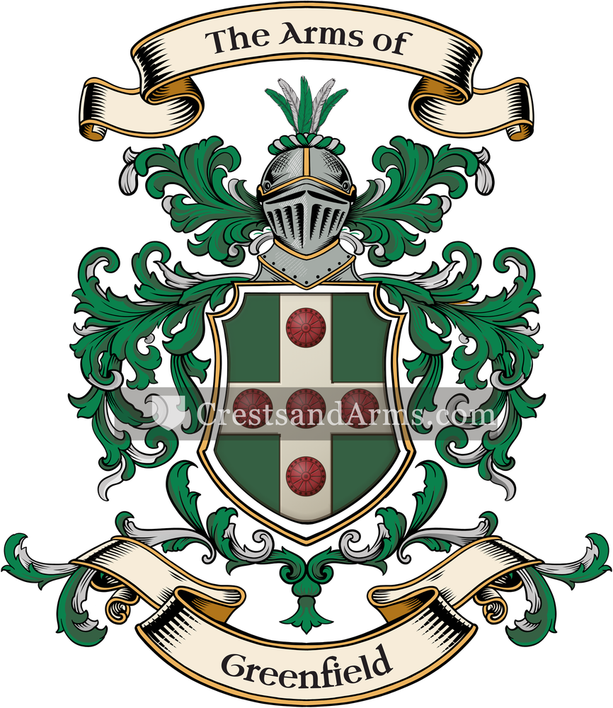 The Greenfield coat of arms, drawn from the recorded blazon