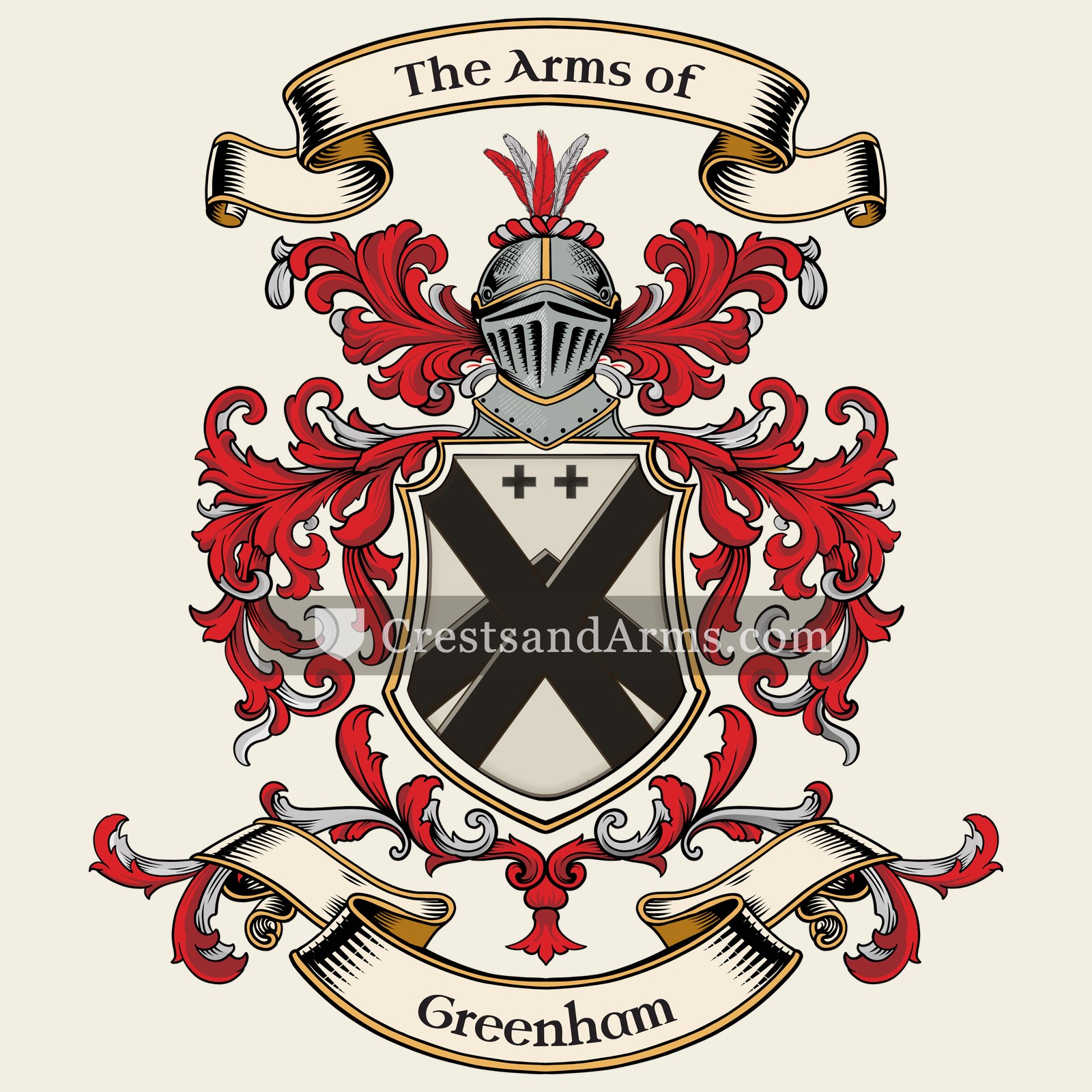 The Greenham coat of arms, drawn from the recorded blazon