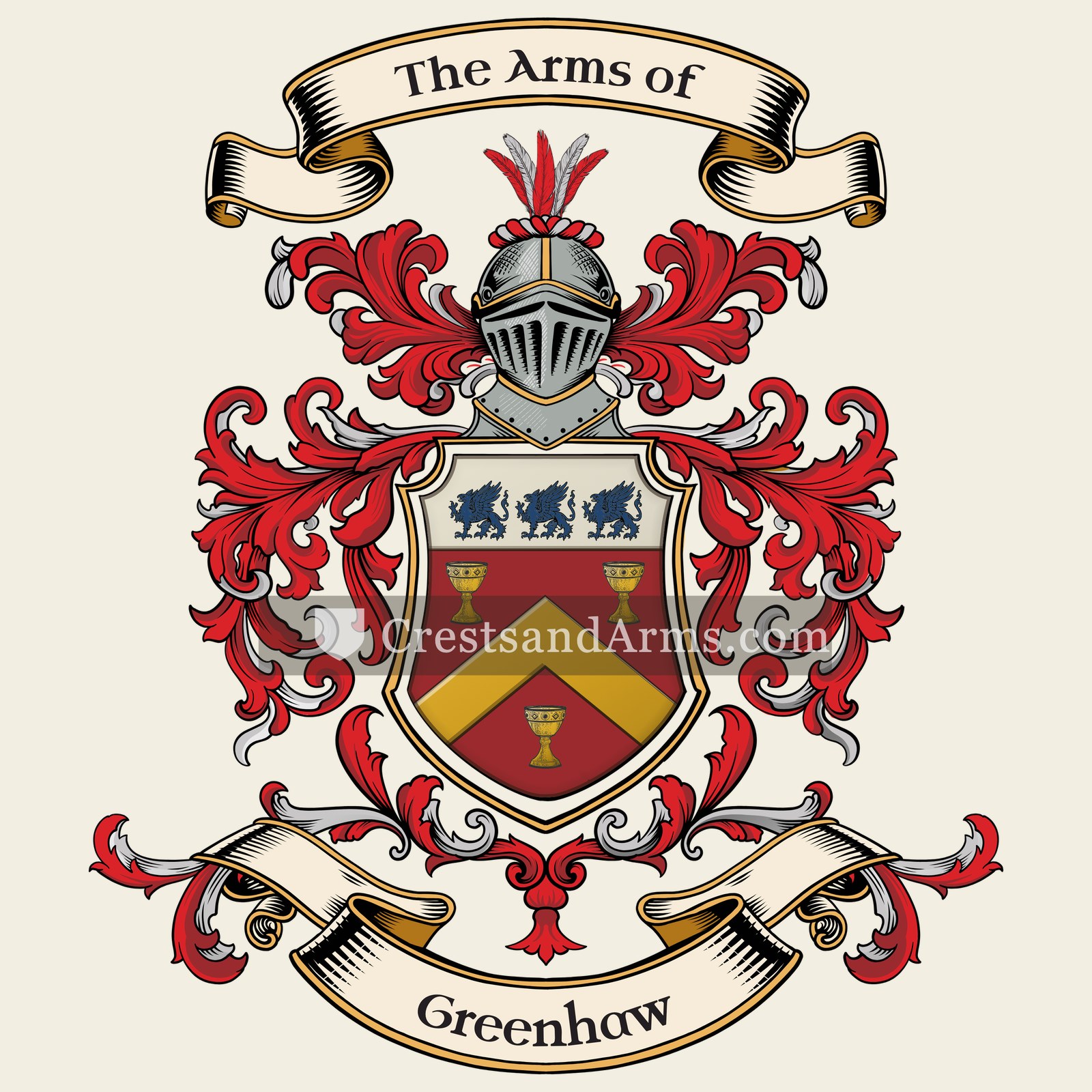 The Greenhaw coat of arms, drawn from the recorded blazon