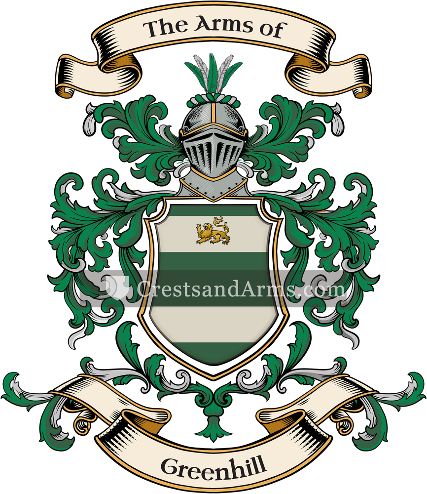 The Greenhill coat of arms, drawn from the recorded blazon