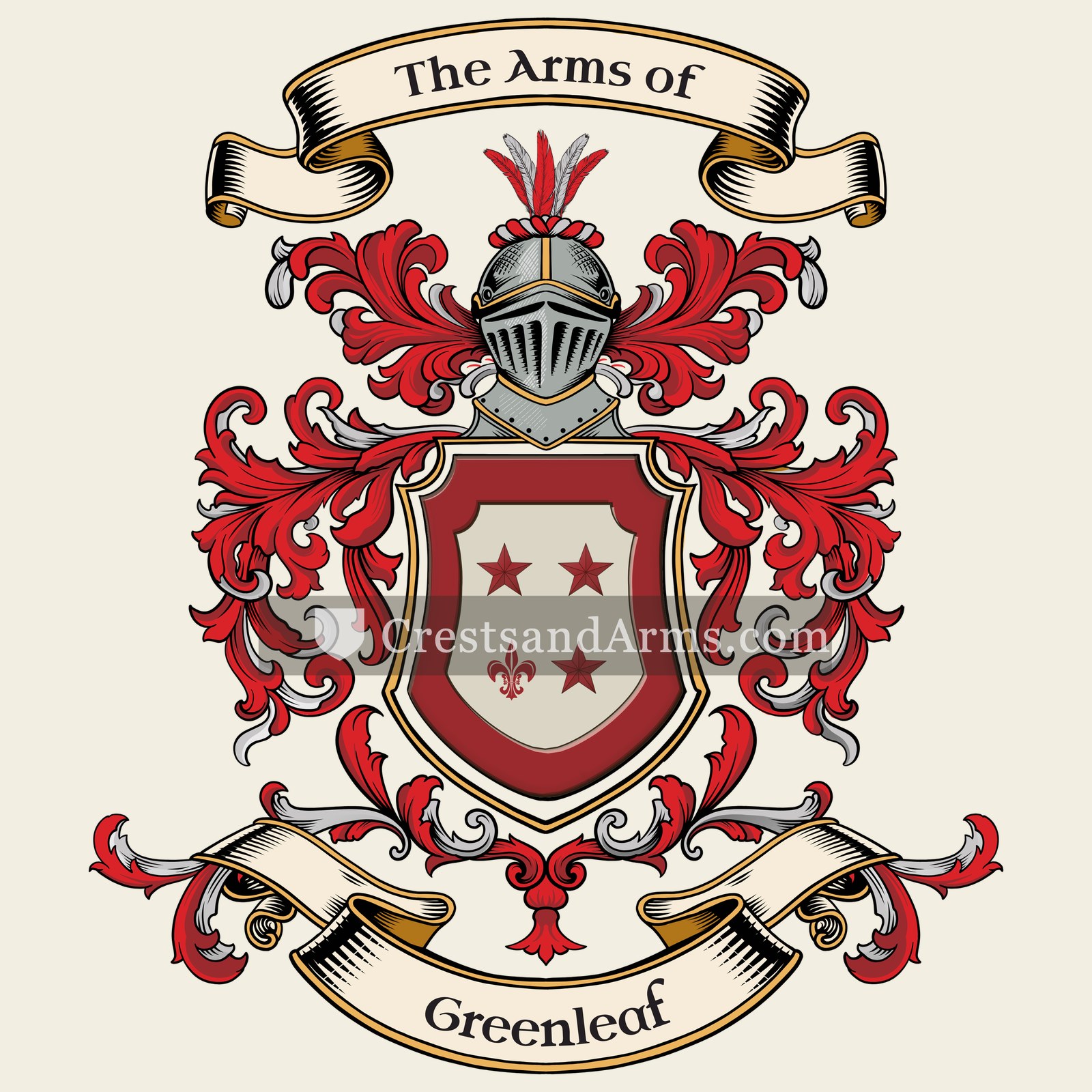 The Greenleaf coat of arms, drawn from the recorded blazon