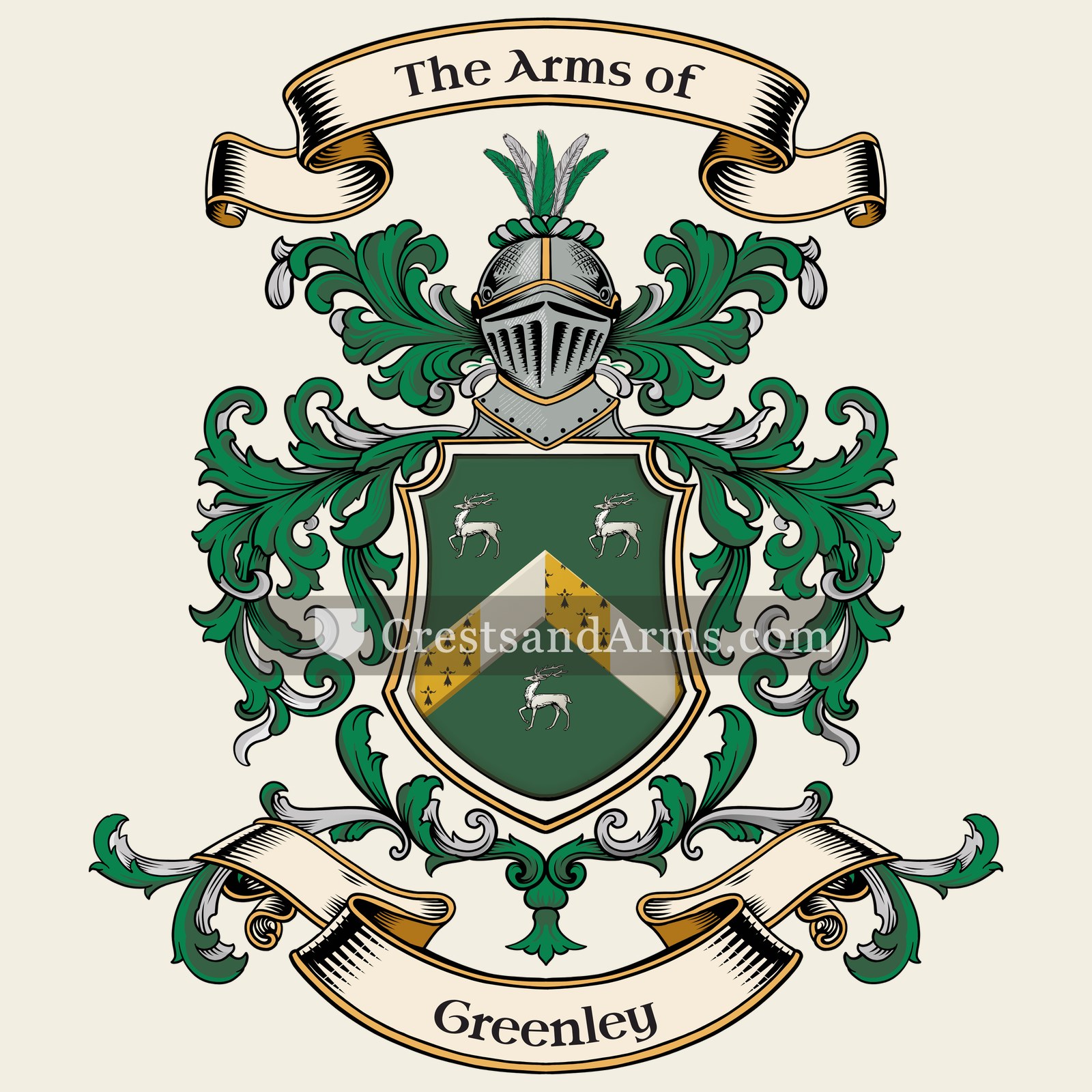 The Greenley coat of arms, drawn from the recorded blazon