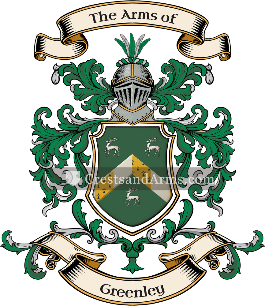 The Greenley coat of arms, drawn from the recorded blazon