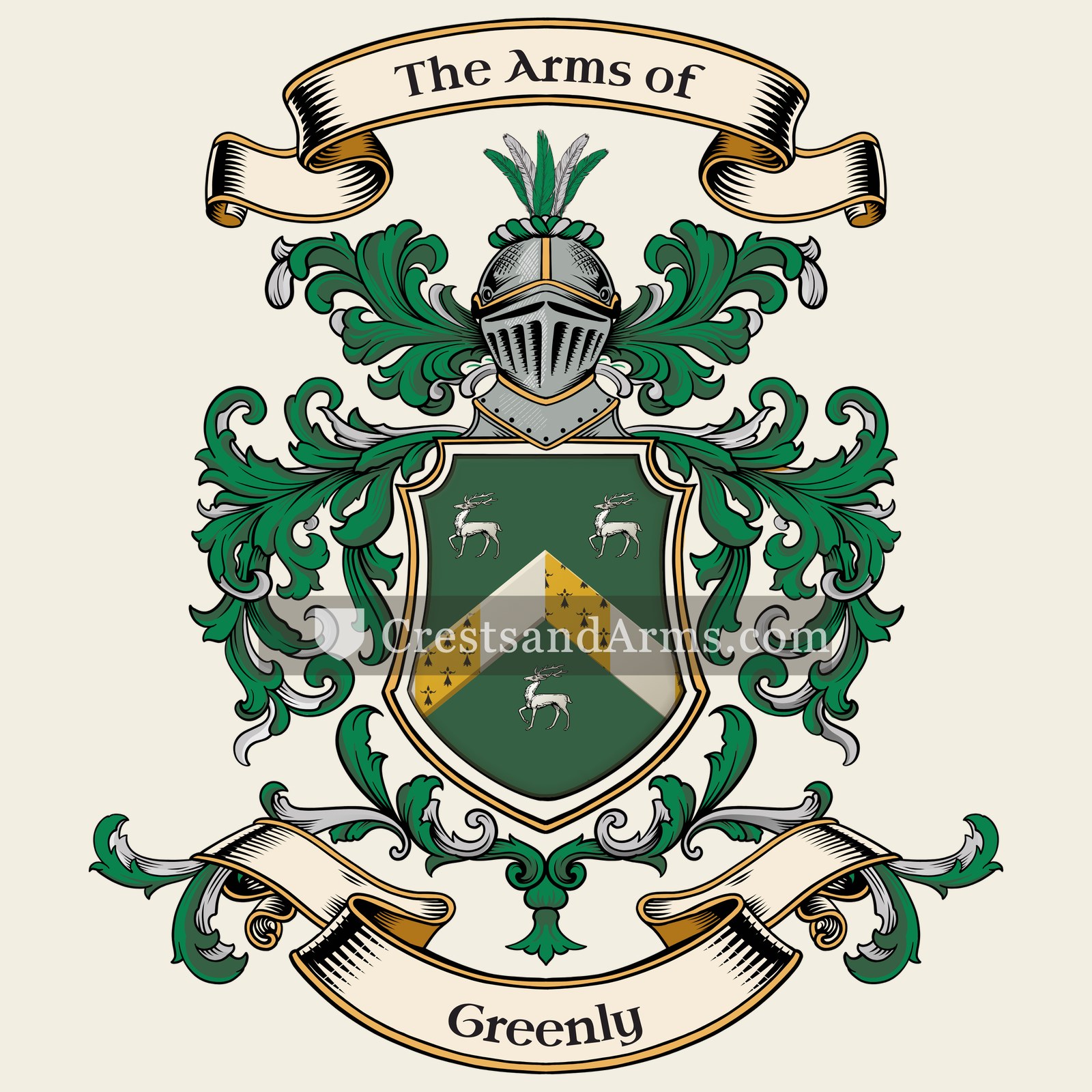 The Greenly coat of arms, drawn from the recorded blazon