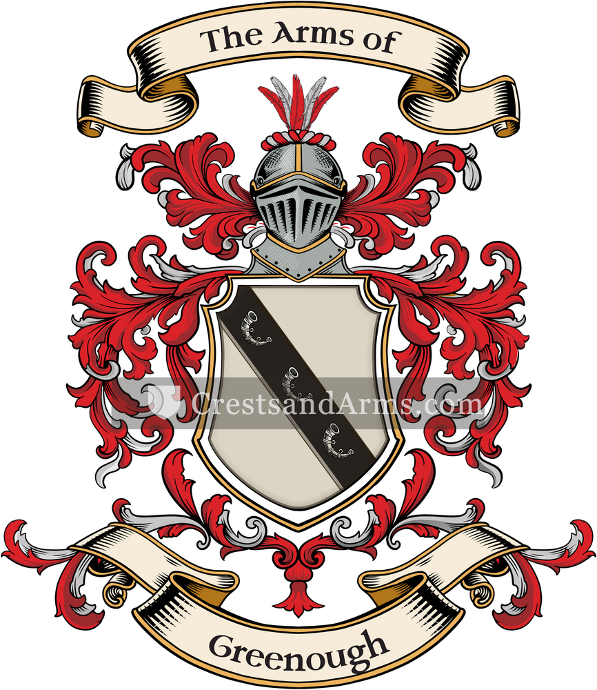 The Greenough coat of arms, drawn from the recorded blazon