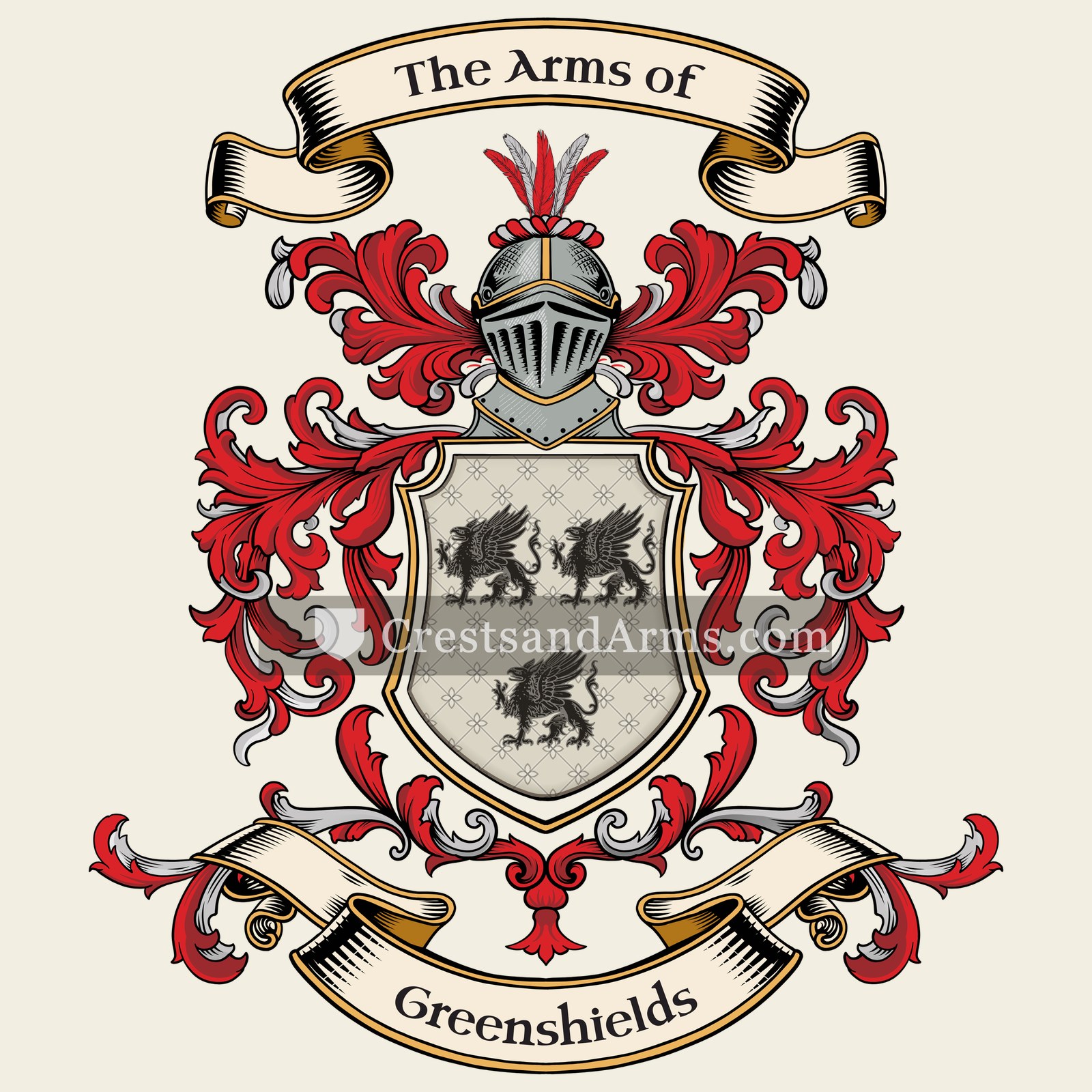 The Greenshields coat of arms, drawn from the recorded blazon
