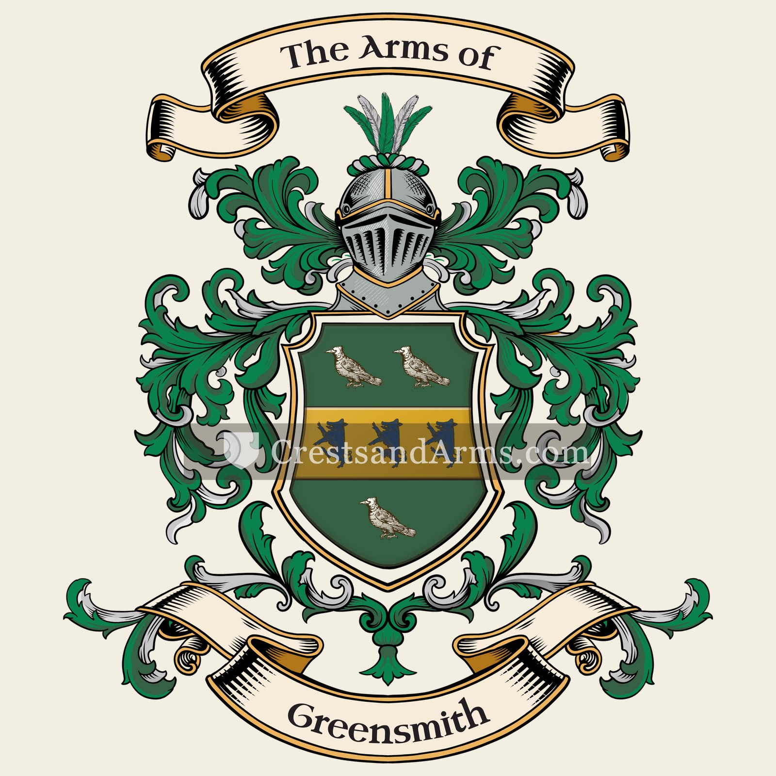 The Greensmith coat of arms, drawn from the recorded blazon
