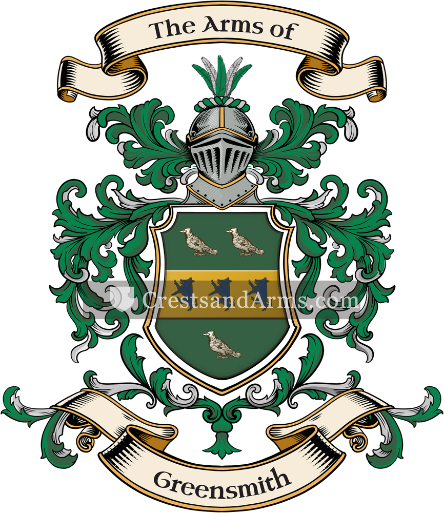The Greensmith coat of arms, drawn from the recorded blazon