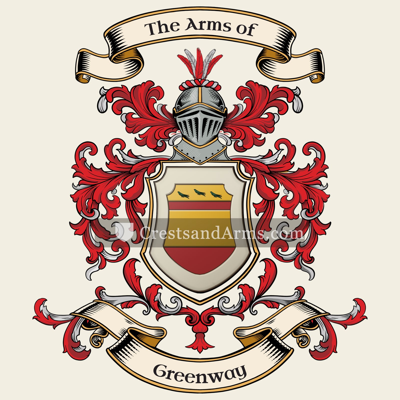 The Greenway coat of arms, drawn from the recorded blazon