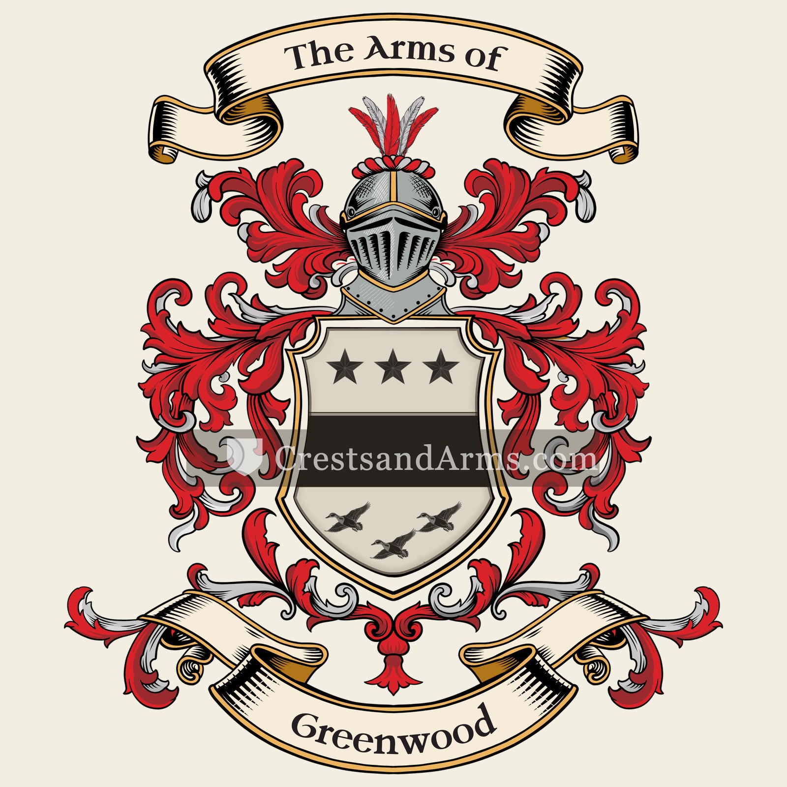 The Greenwood coat of arms, drawn from the recorded blazon