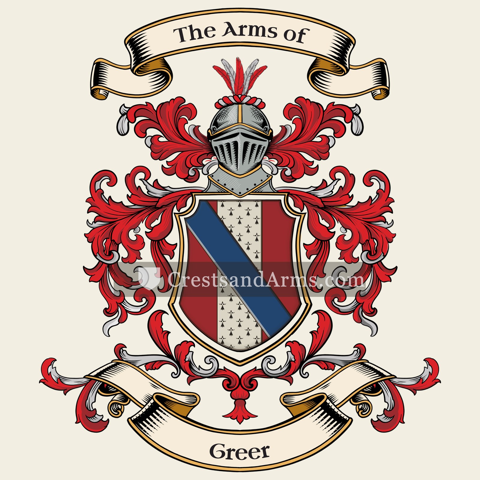 The Greer coat of arms, drawn from the recorded blazon