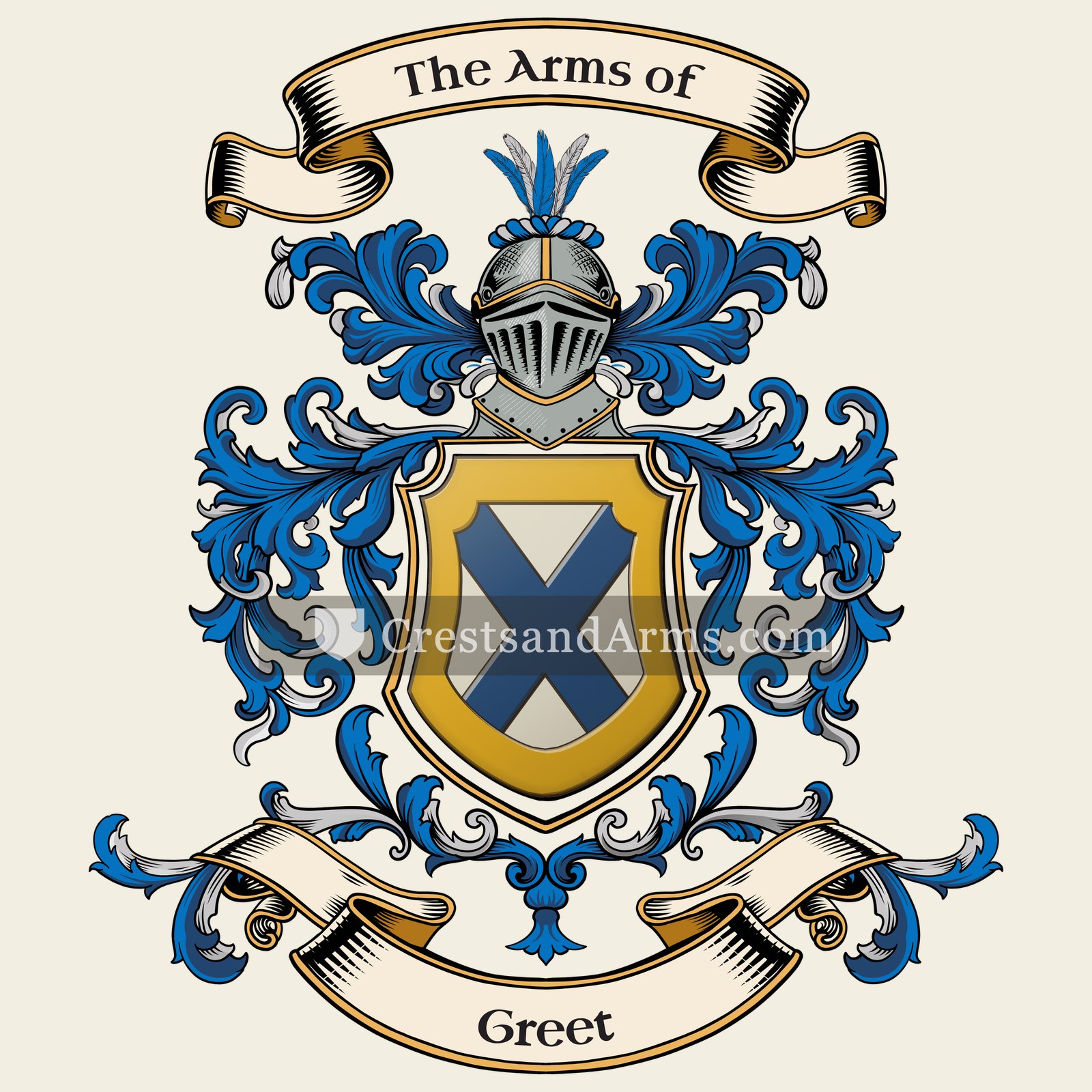 The Greet coat of arms, drawn from the recorded blazon