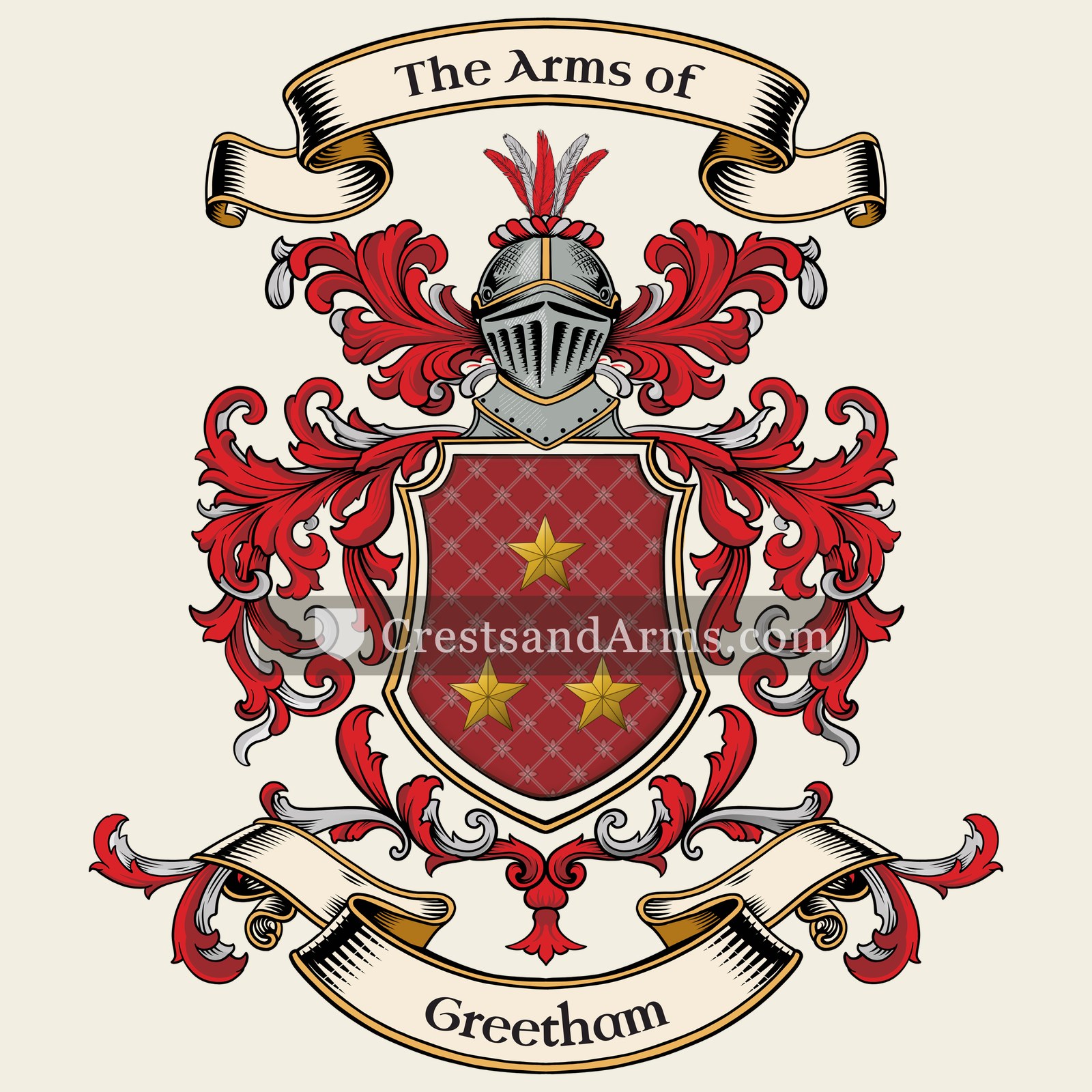 The Greetham coat of arms, drawn from the recorded blazon