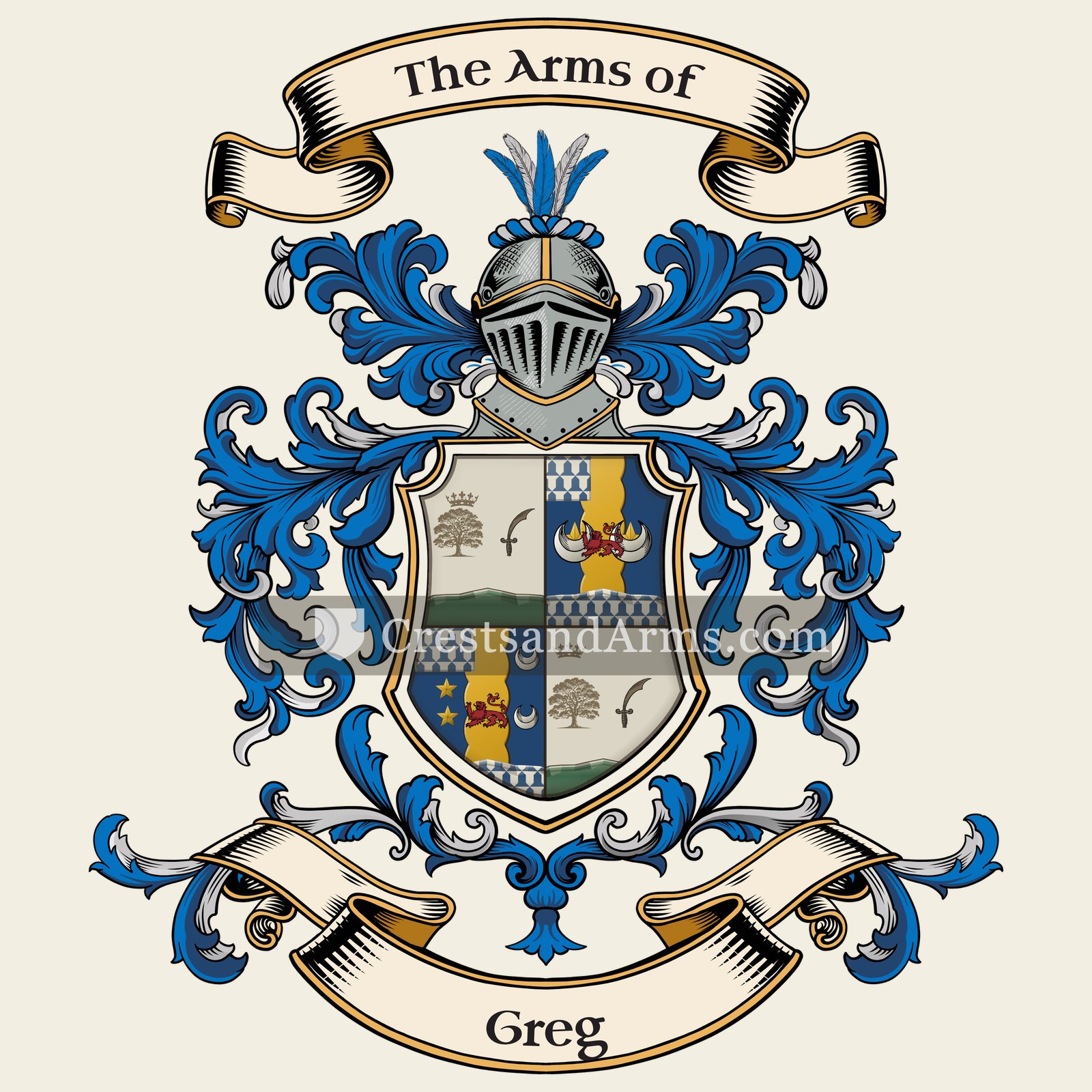 The Greg coat of arms, drawn from the recorded blazon