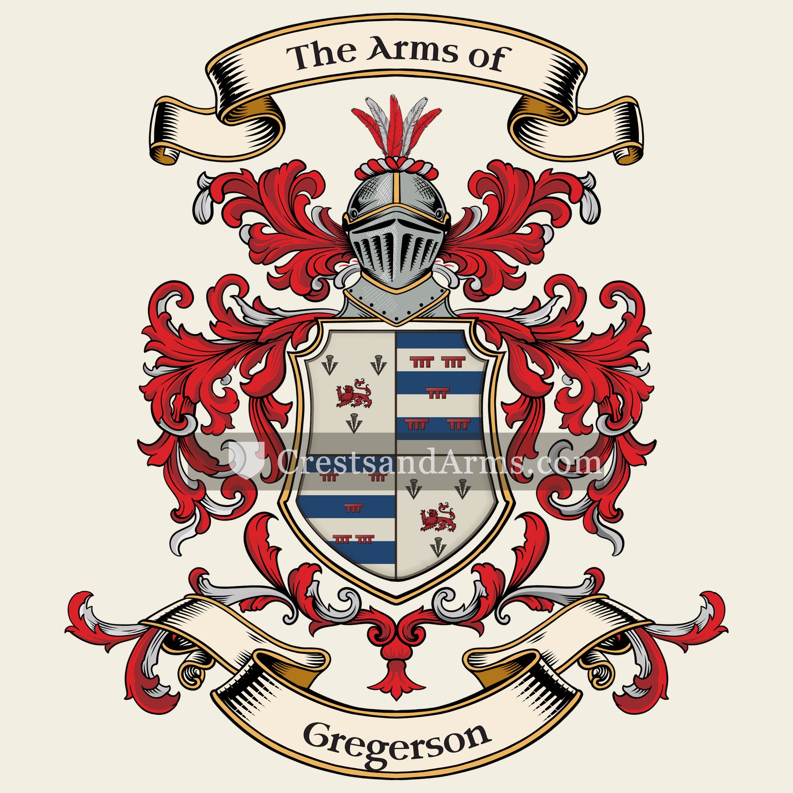 The Gregerson coat of arms, drawn from the recorded blazon
