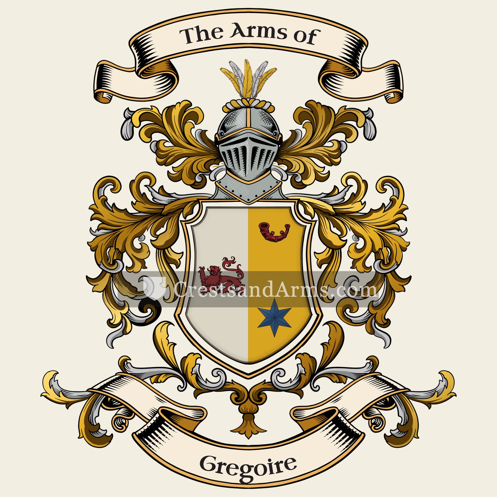 The Gregoire coat of arms, drawn from the recorded blazon