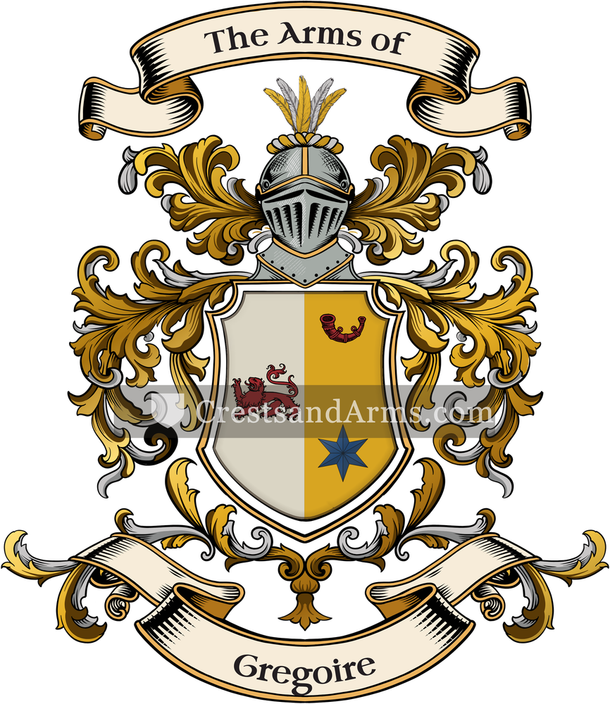 The Gregoire coat of arms, drawn from the recorded blazon