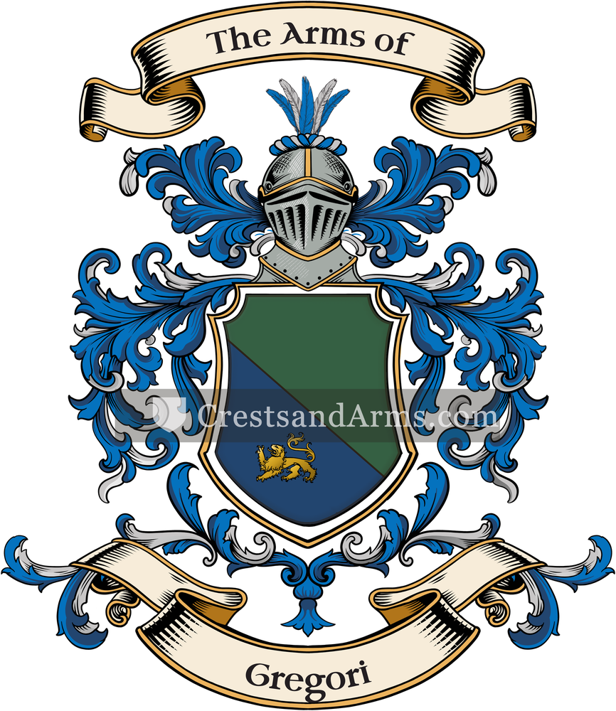 The Gregori coat of arms, drawn from the recorded blazon