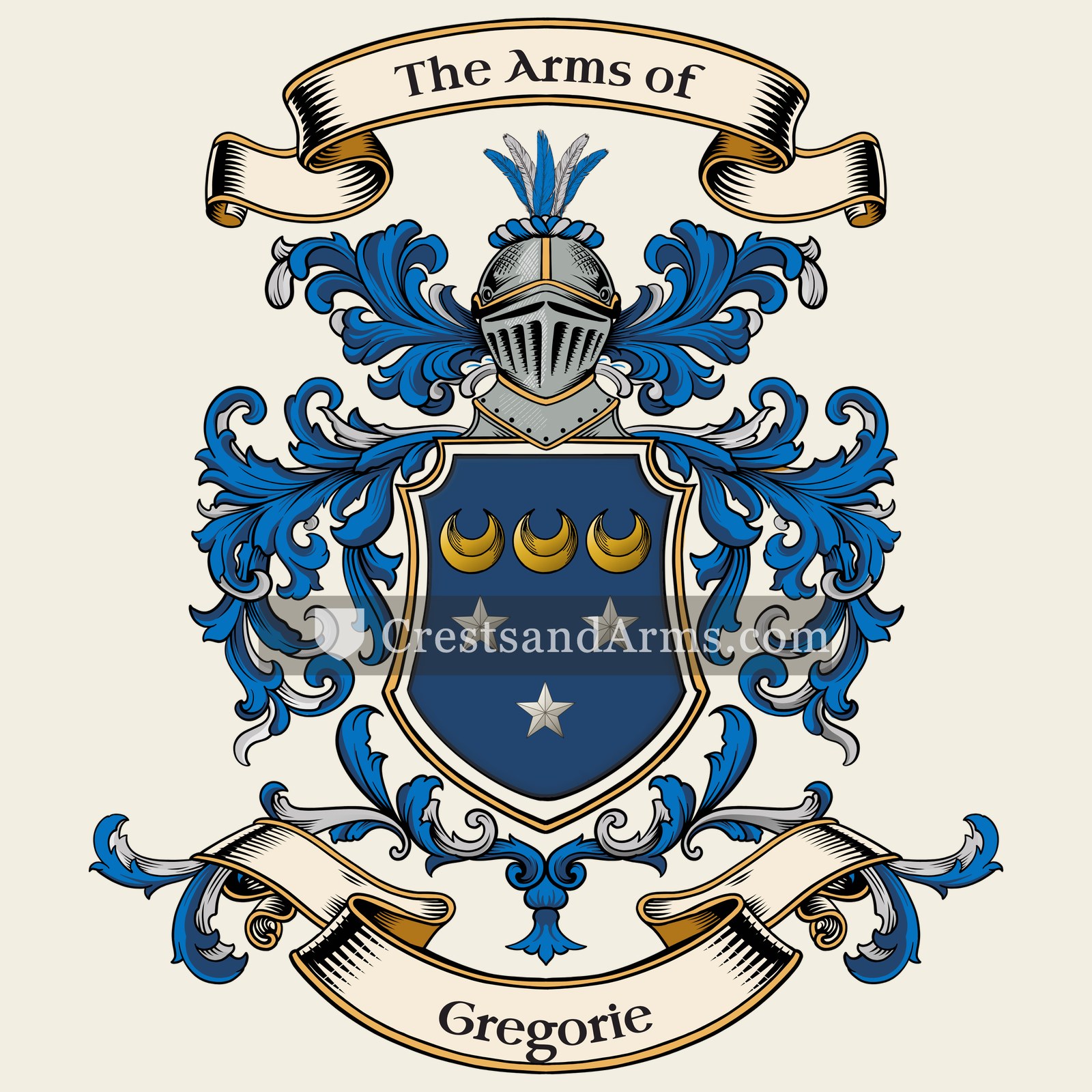 The Gregorie coat of arms, drawn from the recorded blazon