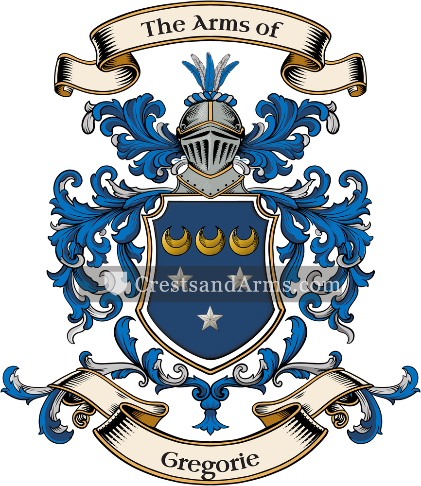 The Gregorie coat of arms, drawn from the recorded blazon