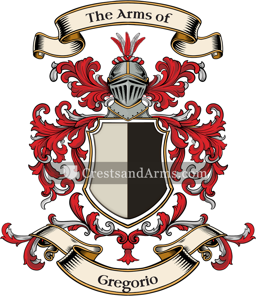 The Gregorio coat of arms, drawn from the recorded blazon