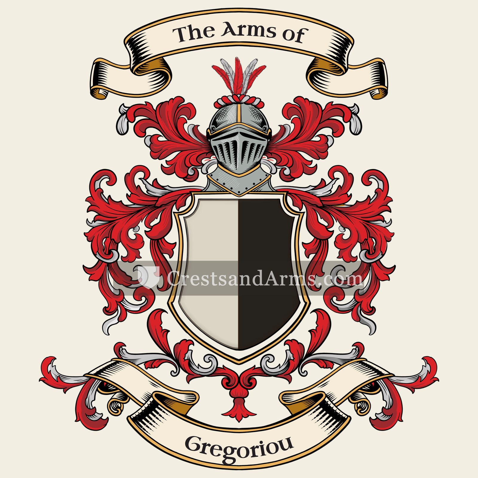 The Gregoriou coat of arms, drawn from the recorded blazon