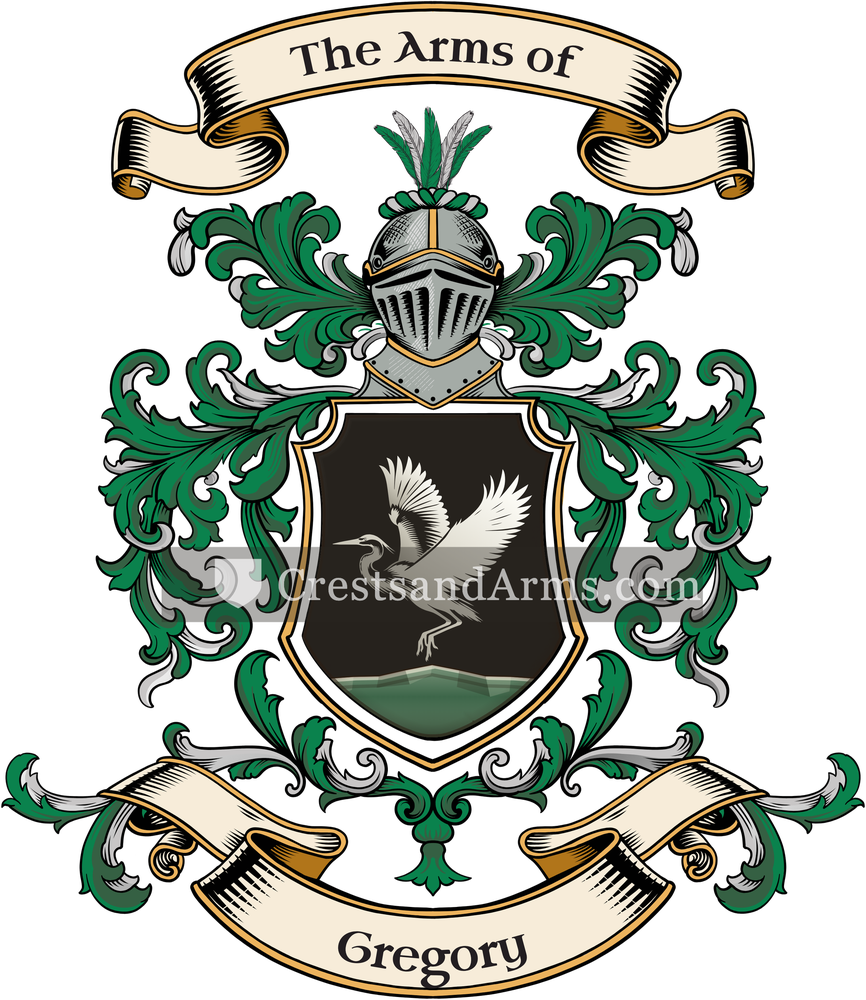 The Gregory coat of arms, drawn from the recorded blazon