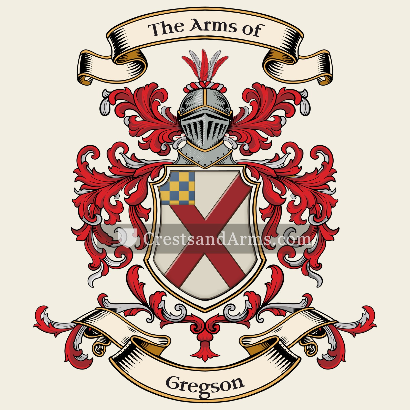 The Gregson coat of arms, drawn from the recorded blazon