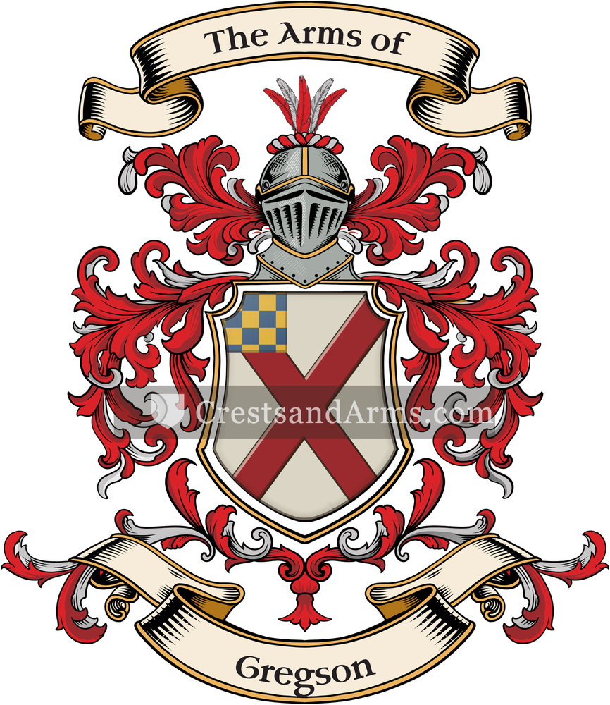 The Gregson coat of arms, drawn from the recorded blazon