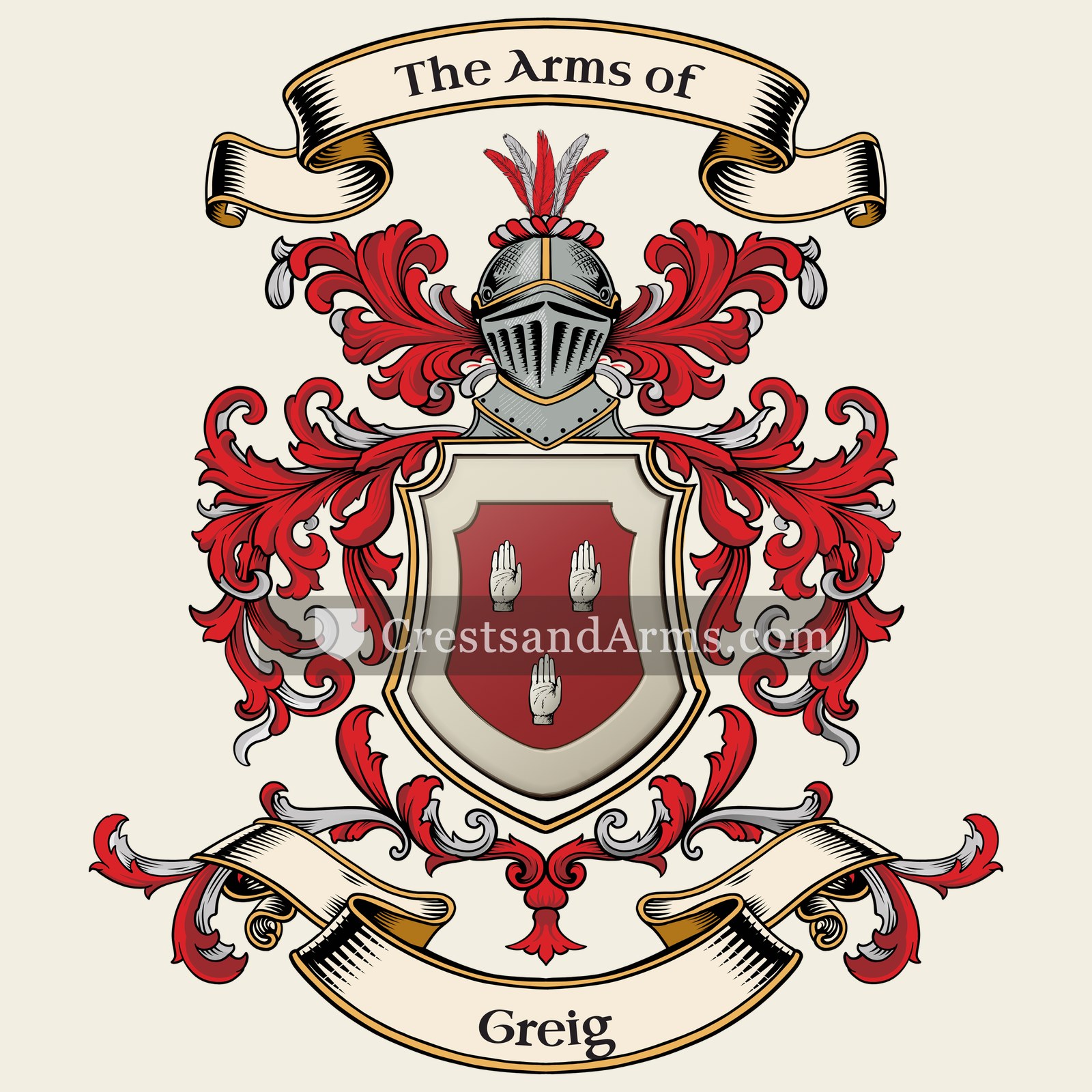 The Greig coat of arms, drawn from the recorded blazon