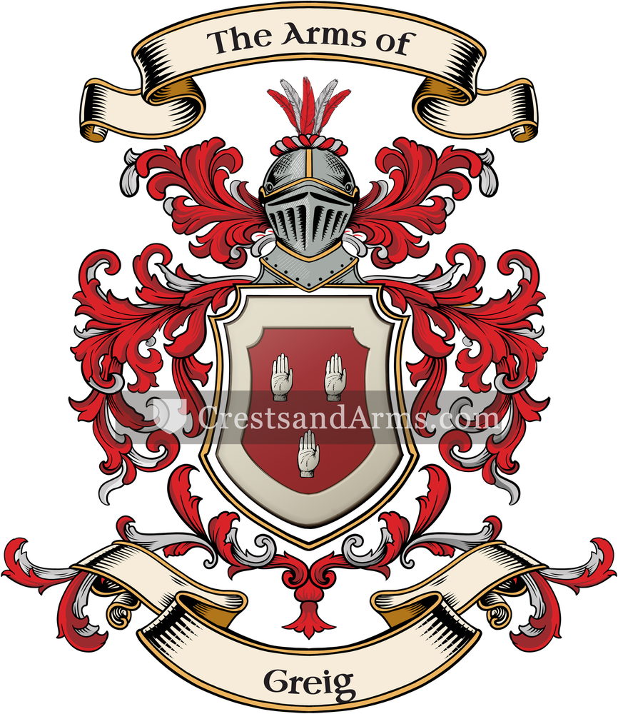 The Greig coat of arms, drawn from the recorded blazon