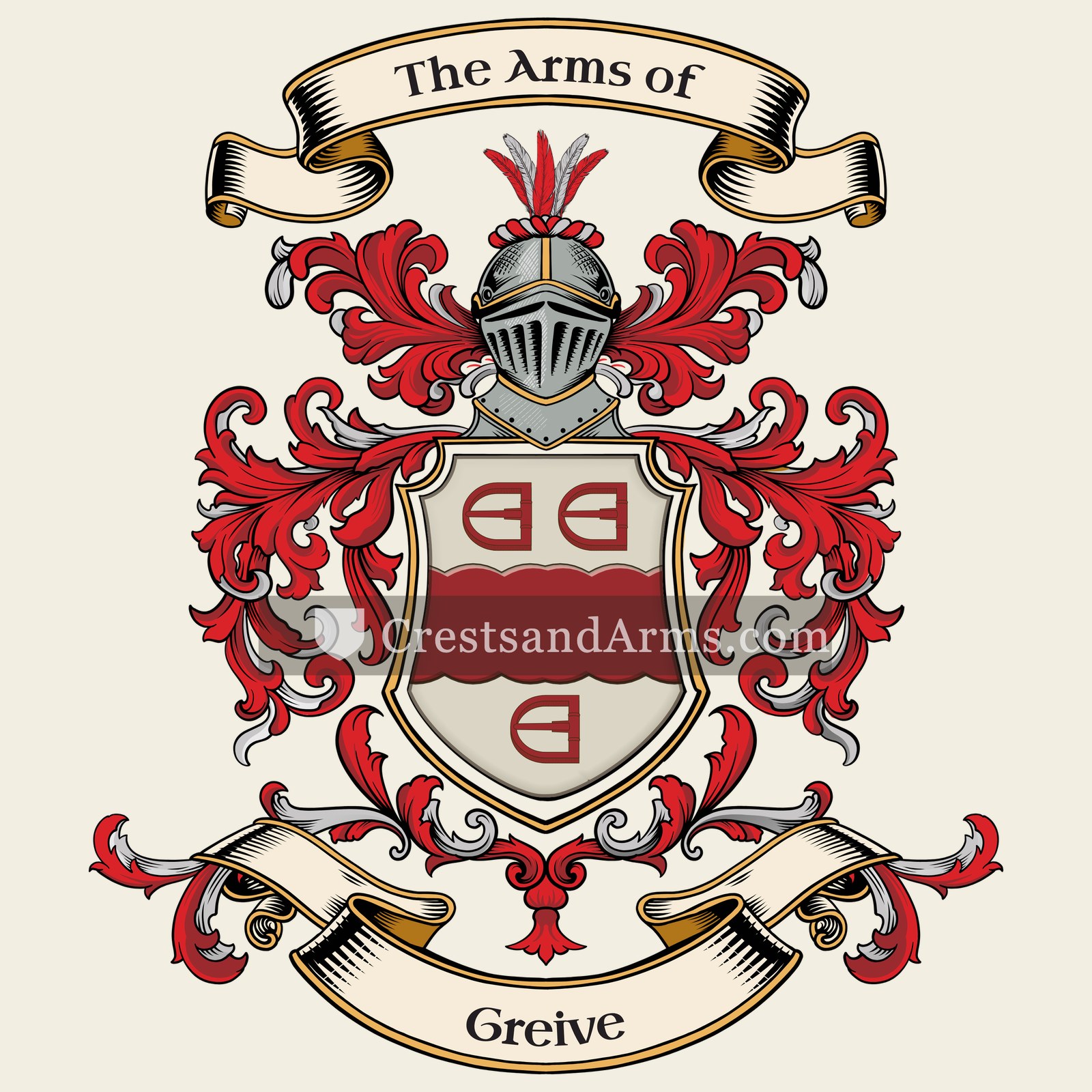 The Greive coat of arms, drawn from the recorded blazon