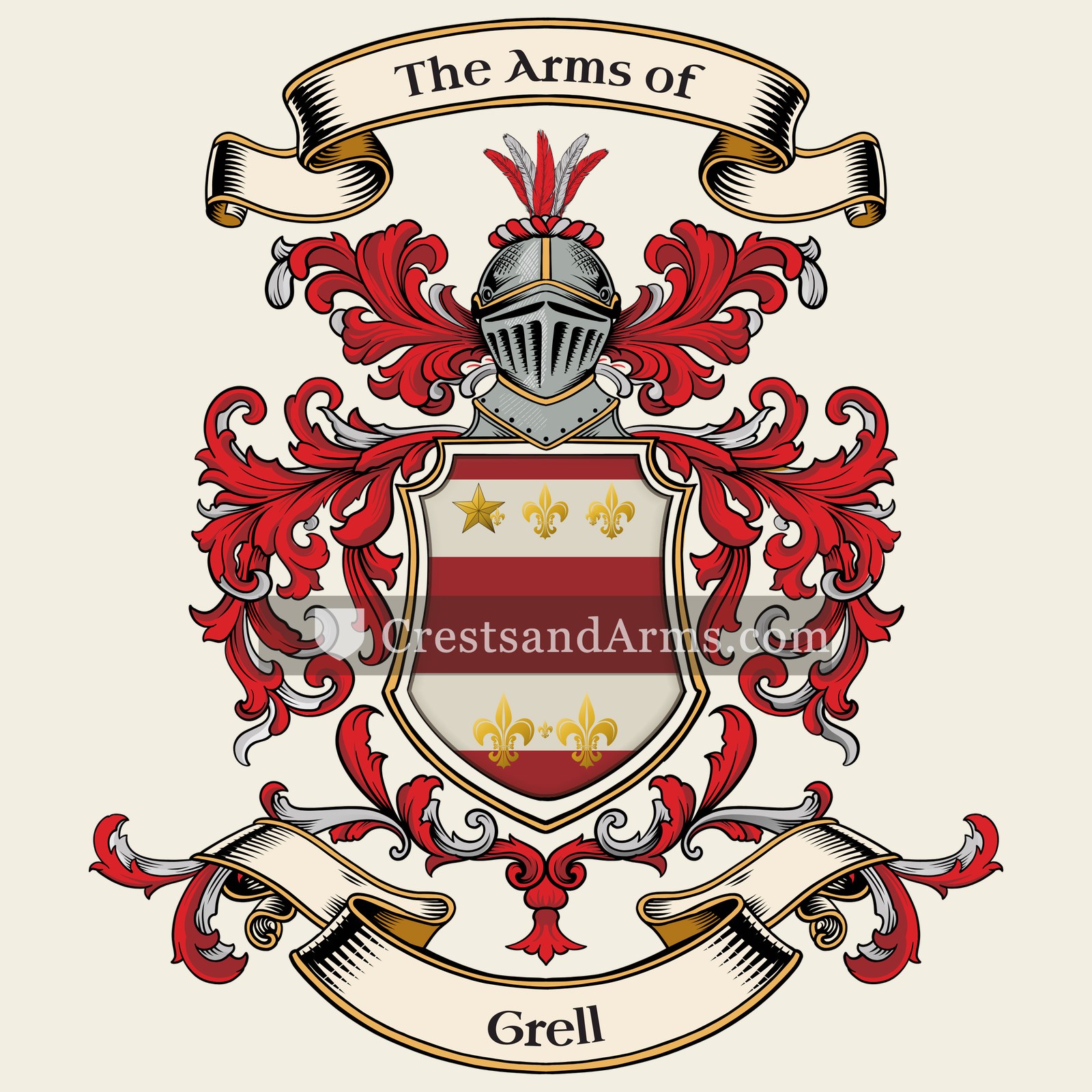 The Grell coat of arms, drawn from the recorded blazon