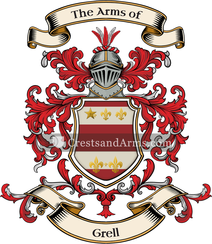 The Grell coat of arms, drawn from the recorded blazon