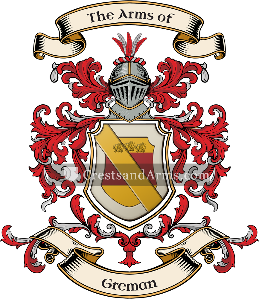 The Greman coat of arms, drawn from the recorded blazon