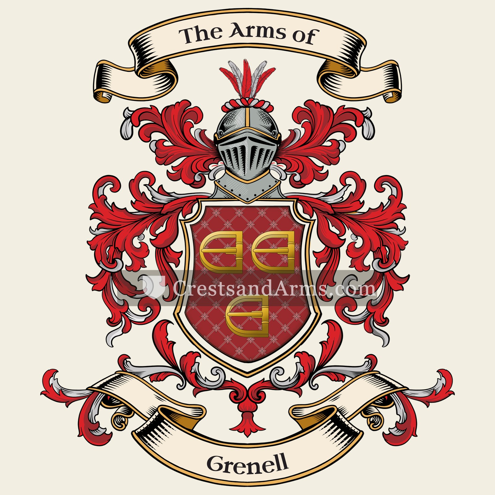 The Grenell coat of arms, drawn from the recorded blazon
