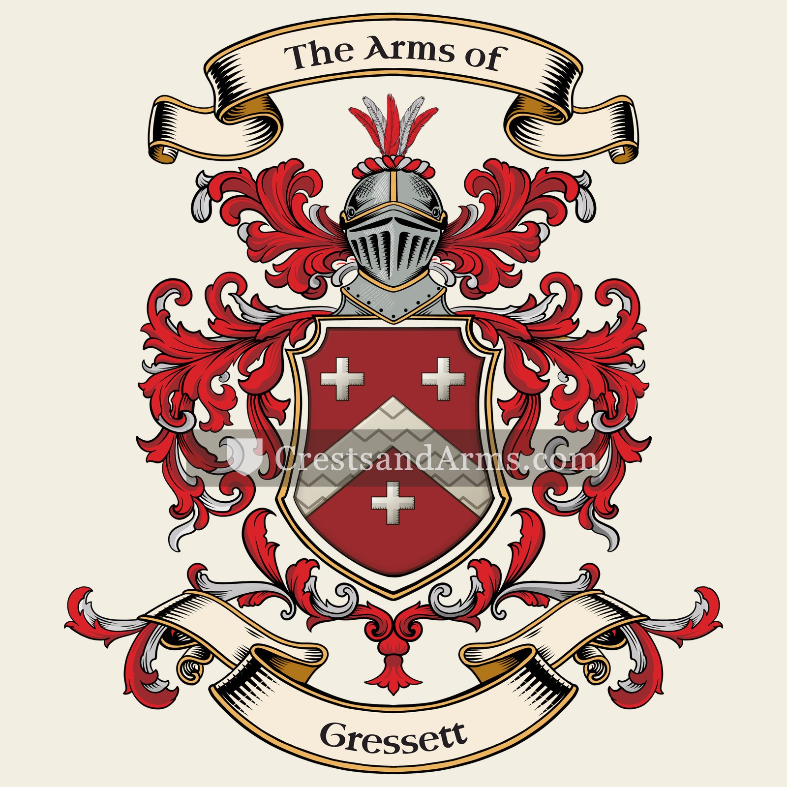 The Gressett coat of arms, drawn from the recorded blazon