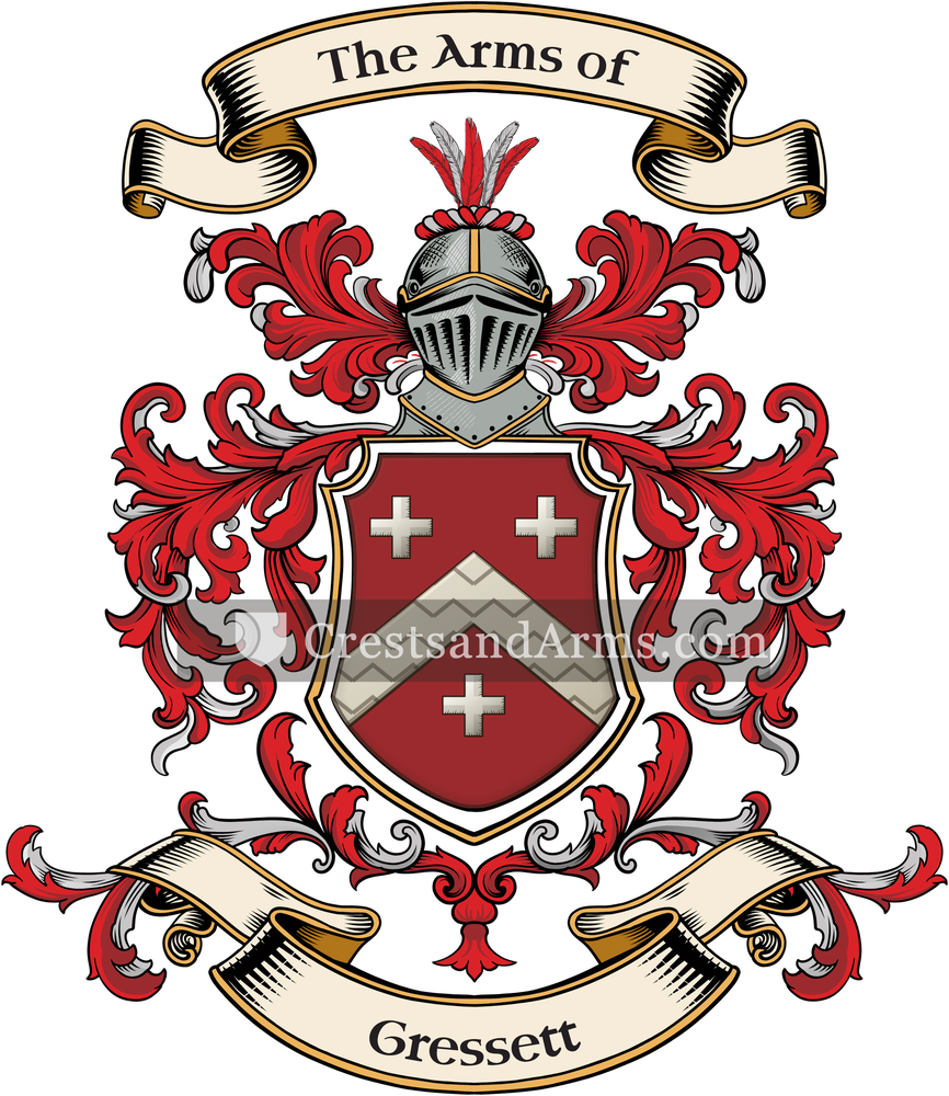 The Gressett coat of arms, drawn from the recorded blazon