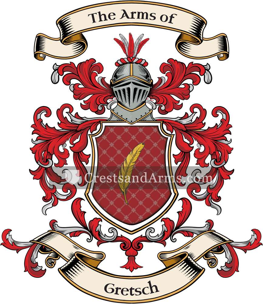 The Gretsch coat of arms, drawn from the recorded blazon