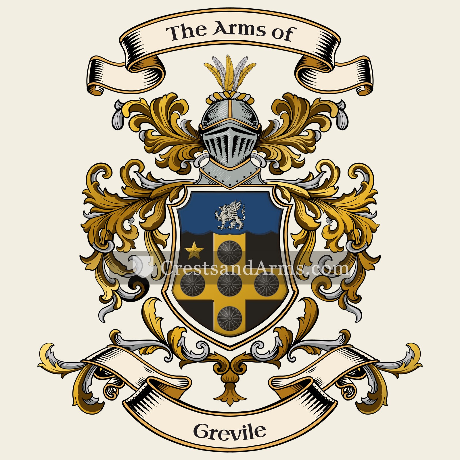 The Grevile coat of arms, drawn from the recorded blazon